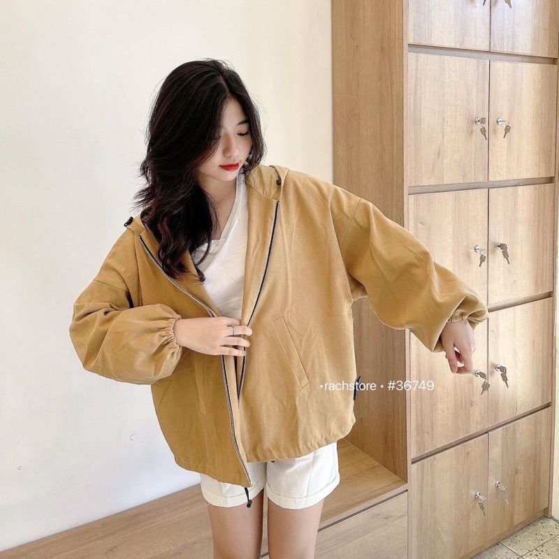 [RÁCH STORE] Áo Khoác Nhung Trơn Túi Chéo Tay Phồng