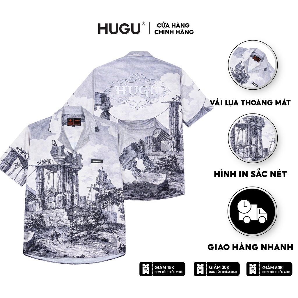 Áo sơ mi tay ngắn HUGU - Old city - chất liệu satin - unisex