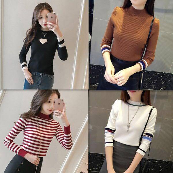 Áo len tay dài cổ tròn dáng ôm thời trang thu đông mới dành cho nữ