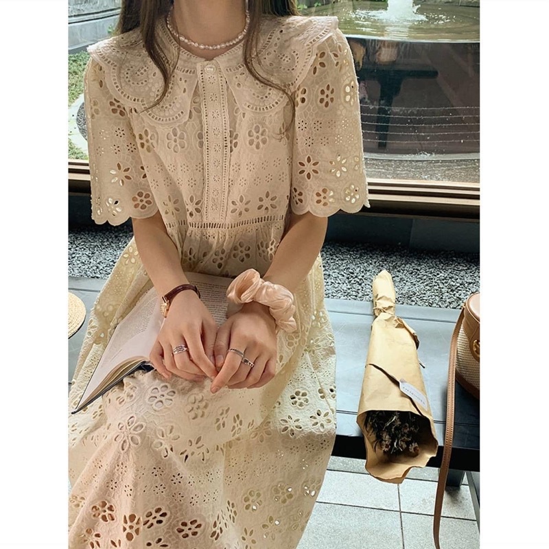 Đầm ren midi cổ lá sen dáng dài taobao order