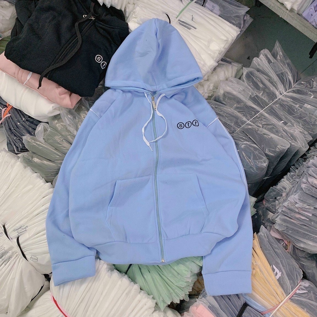 Áo khoác trơn nỉ ngoại dày dặn STR có viền độc đáo, áo khoác nỉ UNISEX form rộng thoải mái xinh xắn.