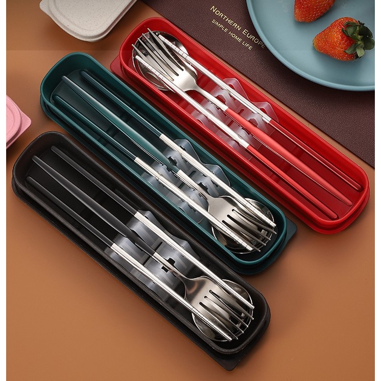 Bộ đũa muỗng nĩa thìa inox 304 dụng cụ ăn cơm trưa văn phòng dã ngoại cá nhân