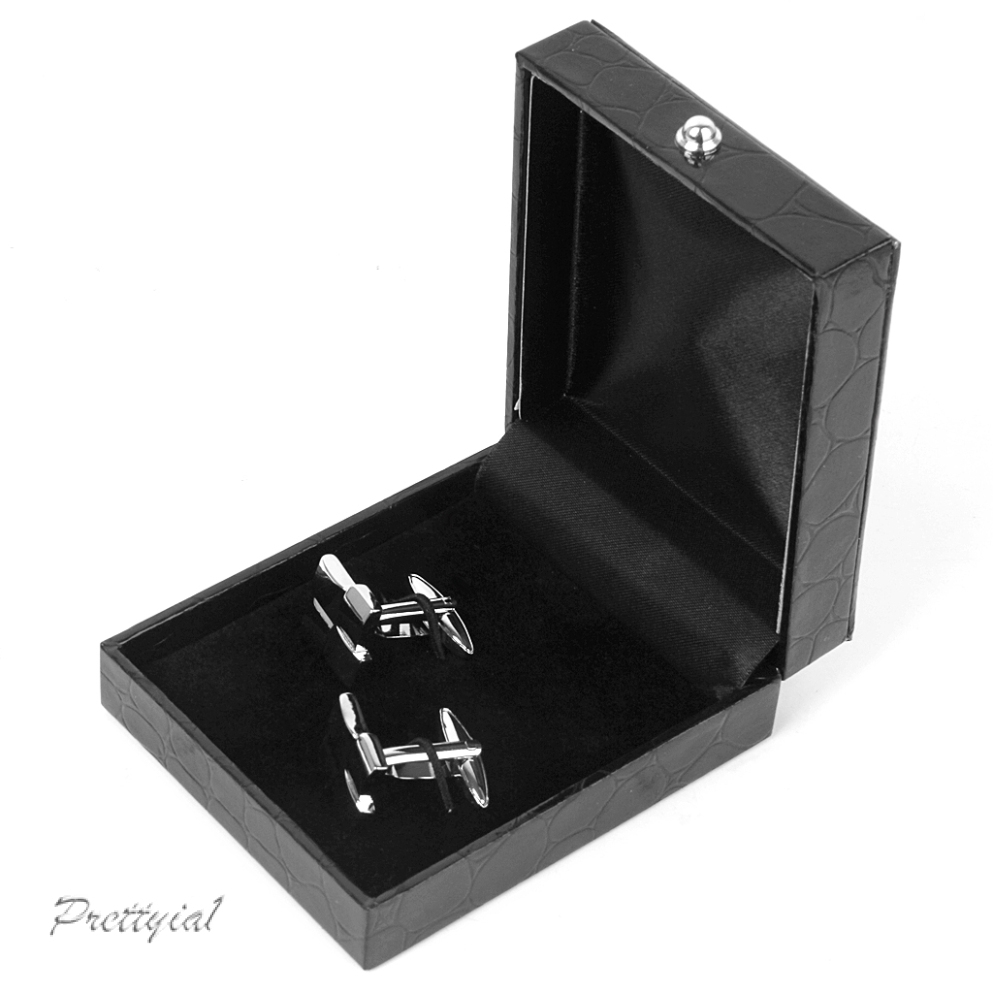 [PRETTYIA1] Velvet PU Leather Tie Clip Cufflinks Brooch Storage Gift Box Case Birthday