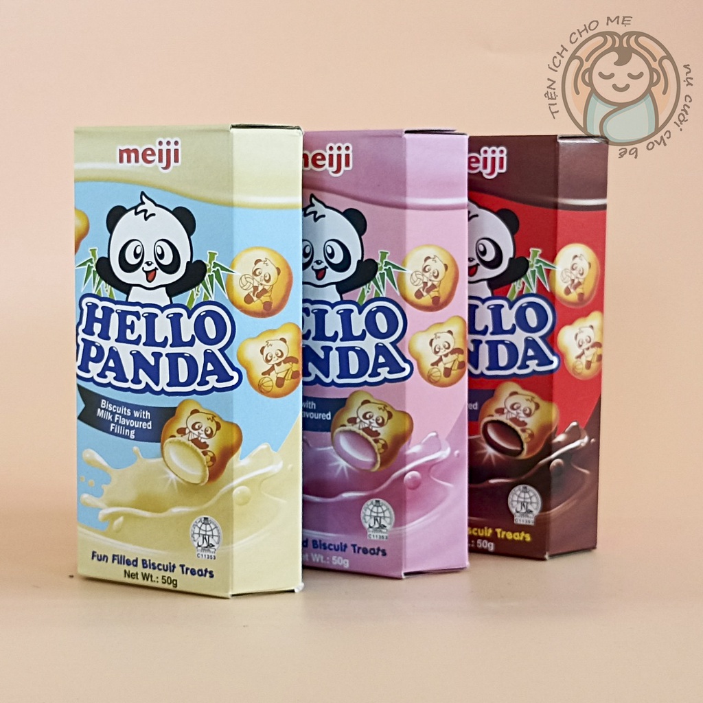 Bánh gấu nhân kem Hello Panda Meiji, bánh quy nhân kem Nhật Bản hộp 50g vị sữa/ dâu/ chocolate