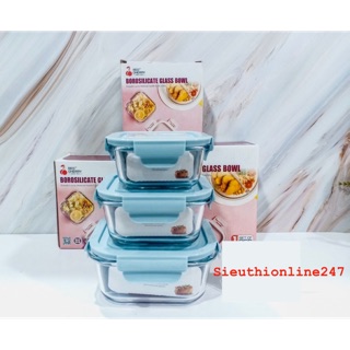 Combo 3 Hộp Thuỷ Tinh Vuông Đựng Thực Phẩm 320ml/520ml/800ml