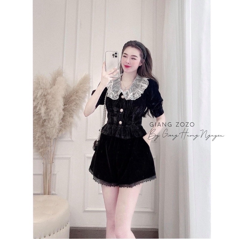 Quần Short Nhung Vải Mịn Phối Viền Ren_120