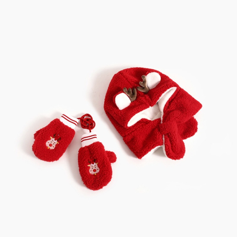 Mũ Trùm Đầu Kiêm Khăn Choàng Cổ Giữ Ấm Tai Hình Tuần Lộc Hoạt Hình Bằng Vải Bông Dễ Thương Cho Bé