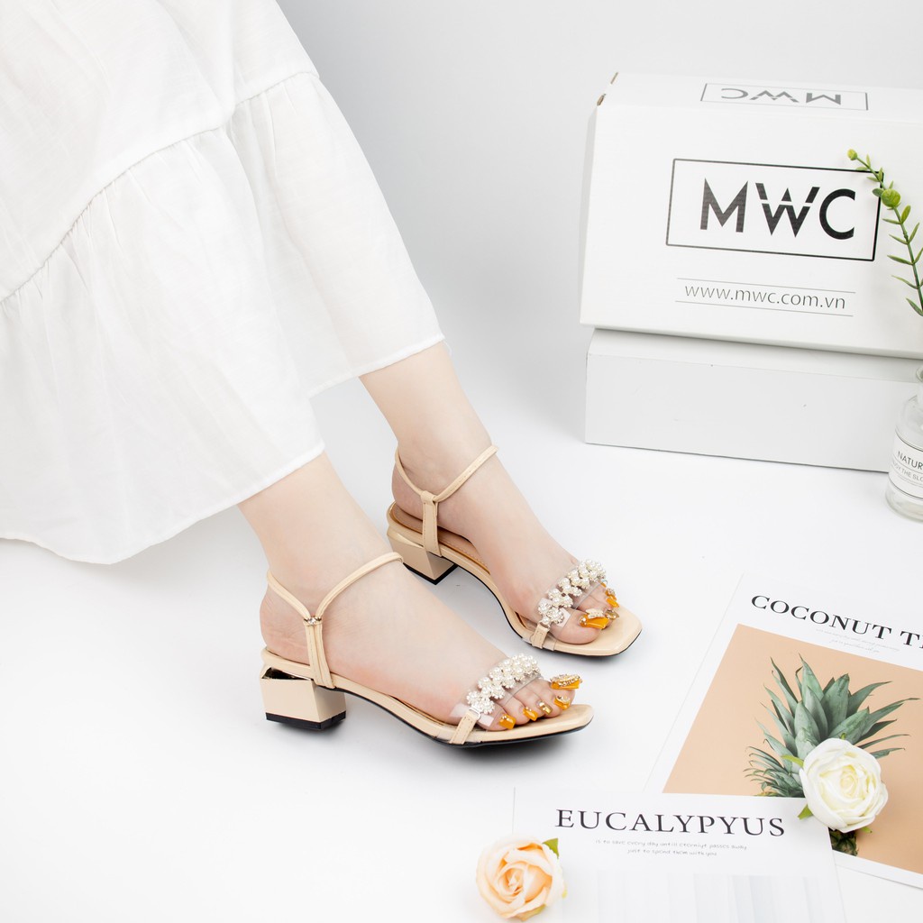 GIÀY CAO GÓT NỮ MWC- GIÀY CAO GÓT SANDAL- CAO GÓT ĐẾ VUÔNG 5CM - CAO GÓT QUAI TRONG SANG TRỌNG NỔI BẬT NUCG-3936