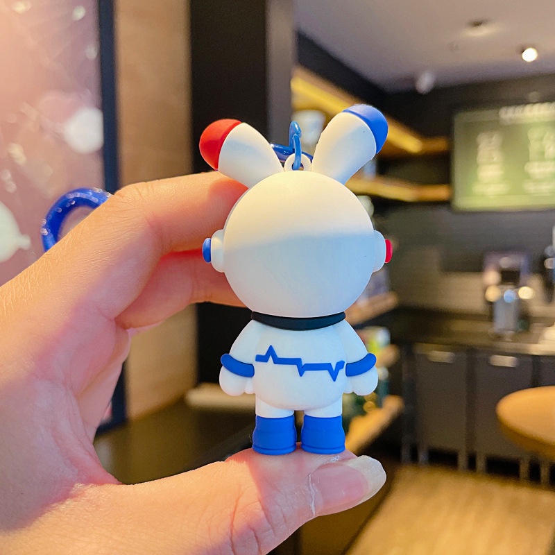 Móc khóa chú thỏ phi hành gia hot trend chất liệu PVC trang trí balo túi xách, quà tặng bạn bè-Ráp