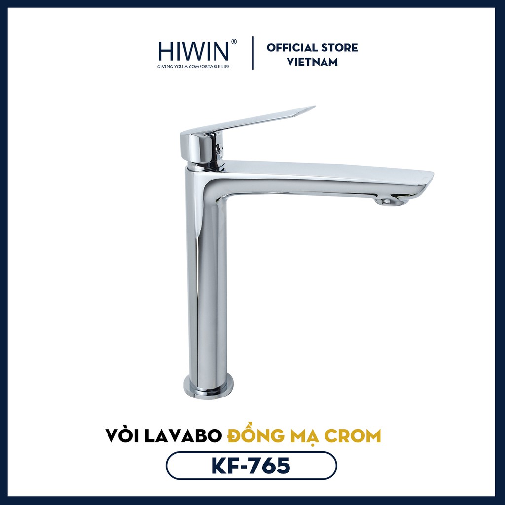 Vòi lavabo rửa mặt nóng lạnh thân cao bằng đồng mạ crom mặt gương Hiwin KF-765