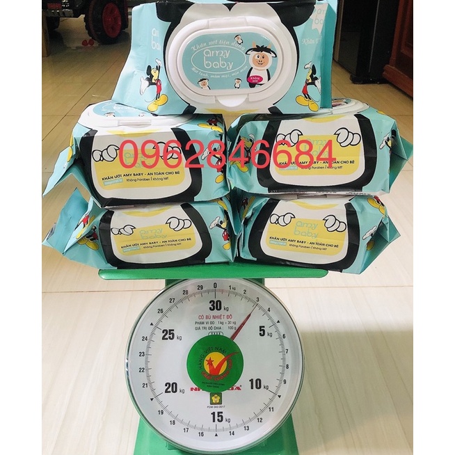 Combo 5hộp khăn ướt AMY BaBy không mùi kháng khuẩn cho bé 150/1gói