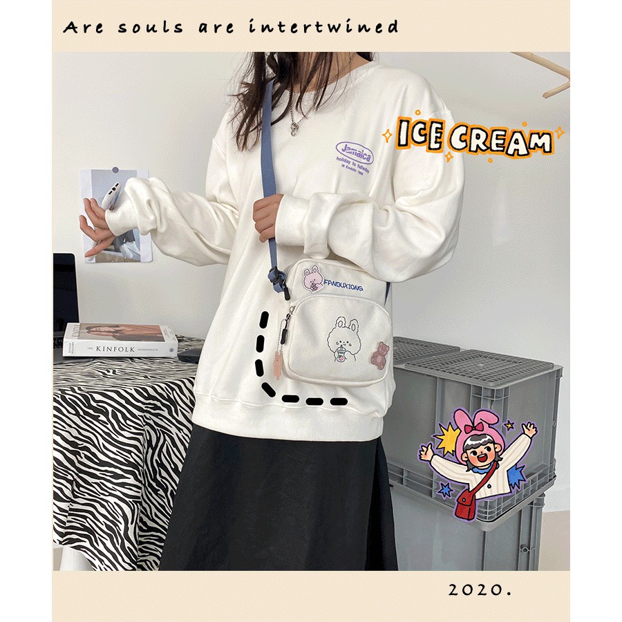 Túi Vải Canvas Đeo Chéo Phong Cách Hàn Quốc Xinh Xắn Dành Cho Nữ