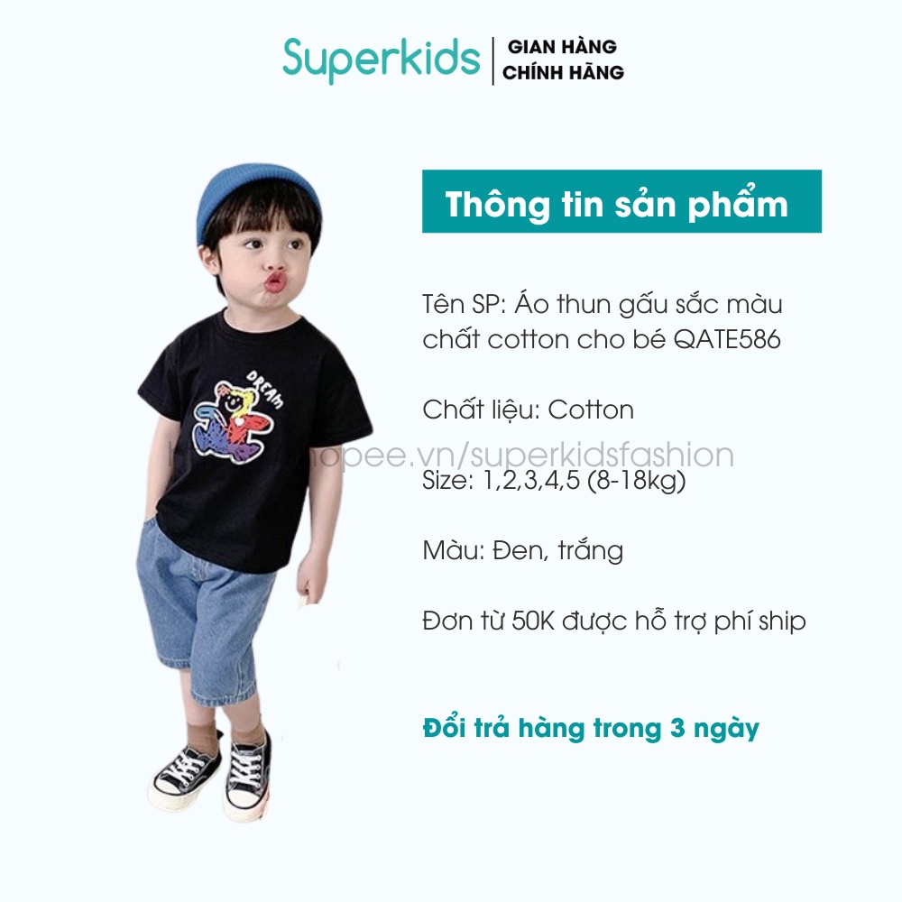 Áo thun gấu sắc màu chất cotton cho bé 8-18kg QATE586