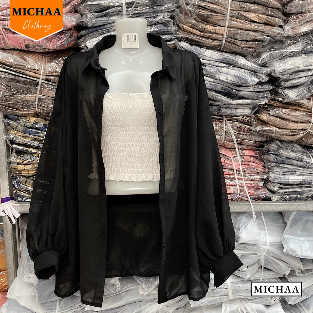 Áo Khoác SƠ MI VOAN Form Rộng Tay Dài Nữ, Áo Sơ Mi Chất Voan Dáng Dài Thời Trang - MICHAA SM03