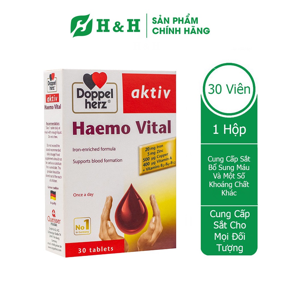 Viên uống bổ sung sắt và các vitamin, ngăn ngừa thiếu máu - Doppelherz Haemo Vital (30 viên)