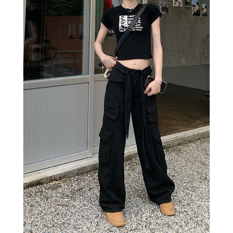 Quần ống rộng Lưng Cao Phong Cách retro Mỹ Cho Nữ