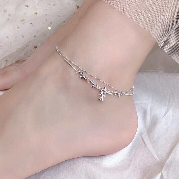 Lắc Chân Lá Chuẩn Bạc Ta 100% Cao Cấp