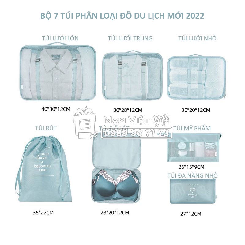 Bộ 7 Túi Đựng Đồ Du Lịch Phân Loại Ngăn Nắp Dành Cho Vali