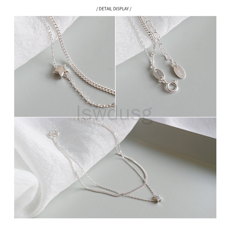 Vòng cổ Hai Lớp Bằng Bạc Sterling 925 100% Hình Ngôi Sao Có Thể Điều Chỉnh