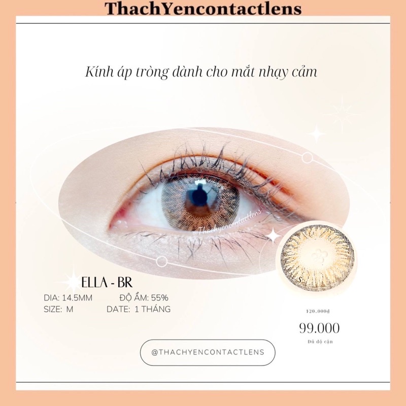 Kính Áp Tròng Ella Brown Lens Nâu Cận 0-10 Độ