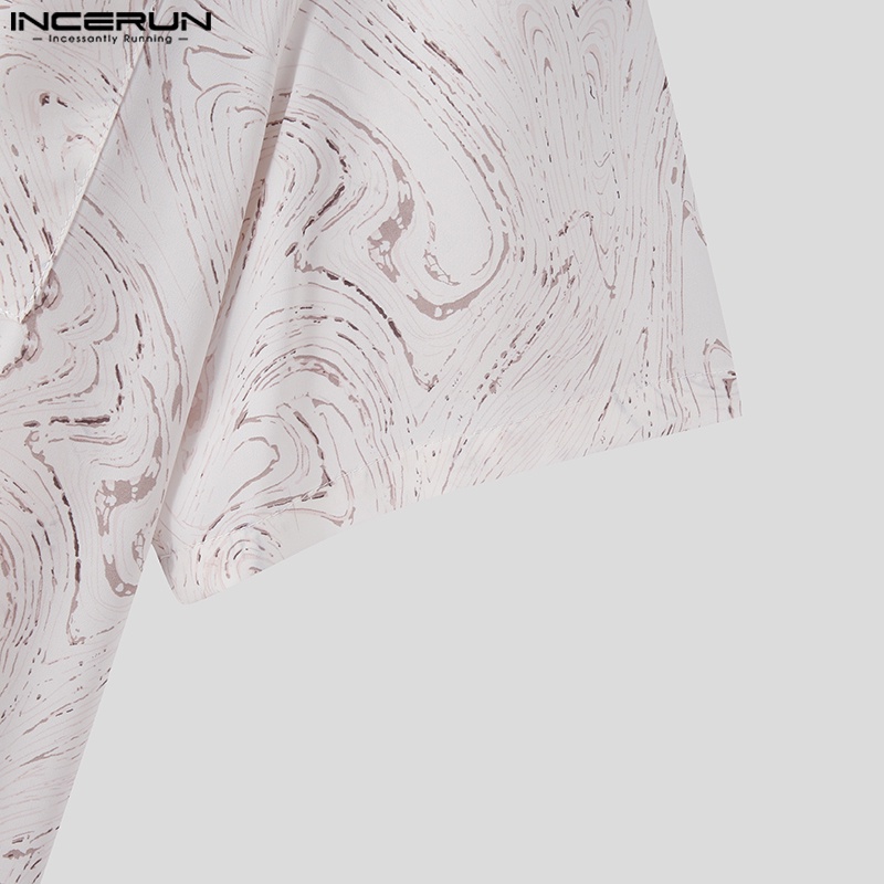 Áo sơ mi INCERUN nam tay ngắn dáng rộng họa tiết sọc thời trang cá tính