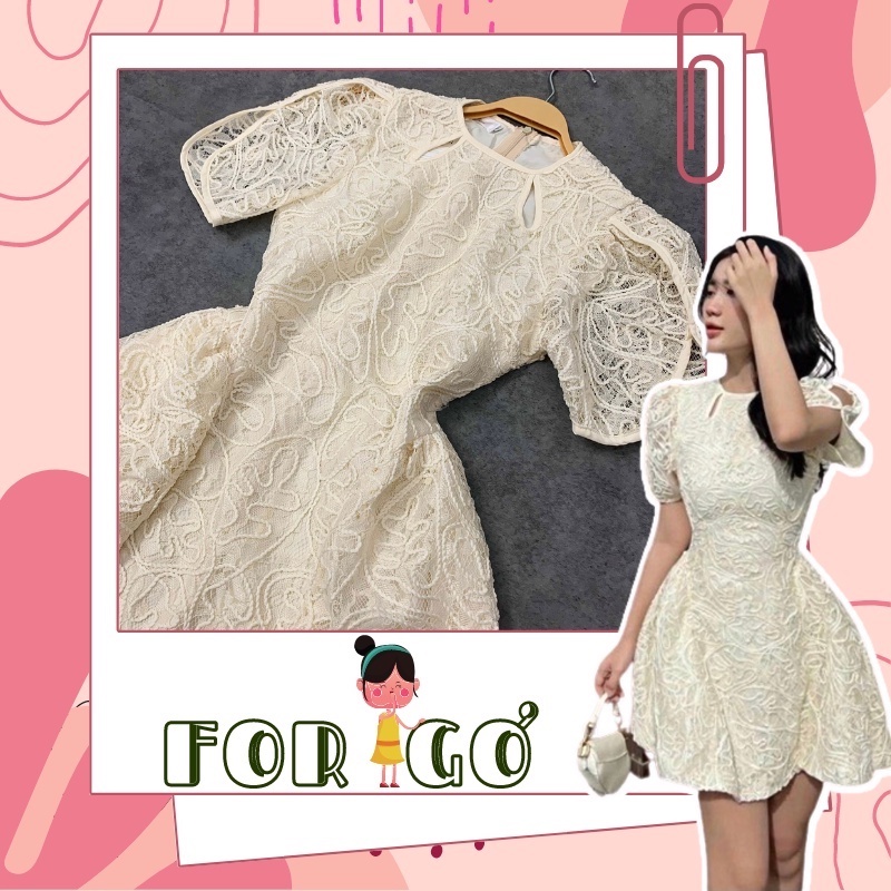 Đầm dự tiệc ren kim sa cao cấp kèm vân hoa đính nỗi sang trọng For GƠ, ĐR1