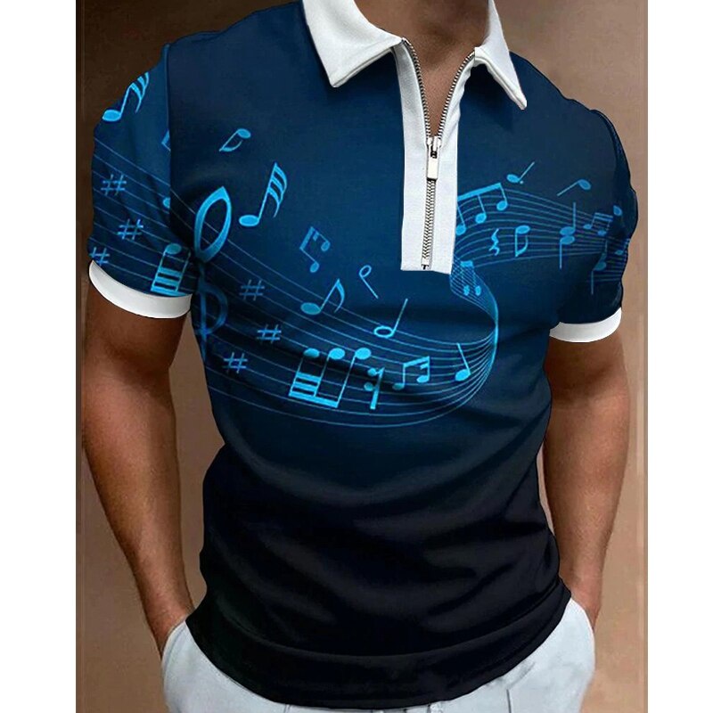 Nam & Nữ Sang Trọng#Áo Thun Polo Tay Ngắn Có Khóa Kéo Cổ Bẻ In Hình Nốt Nhạc 39; s