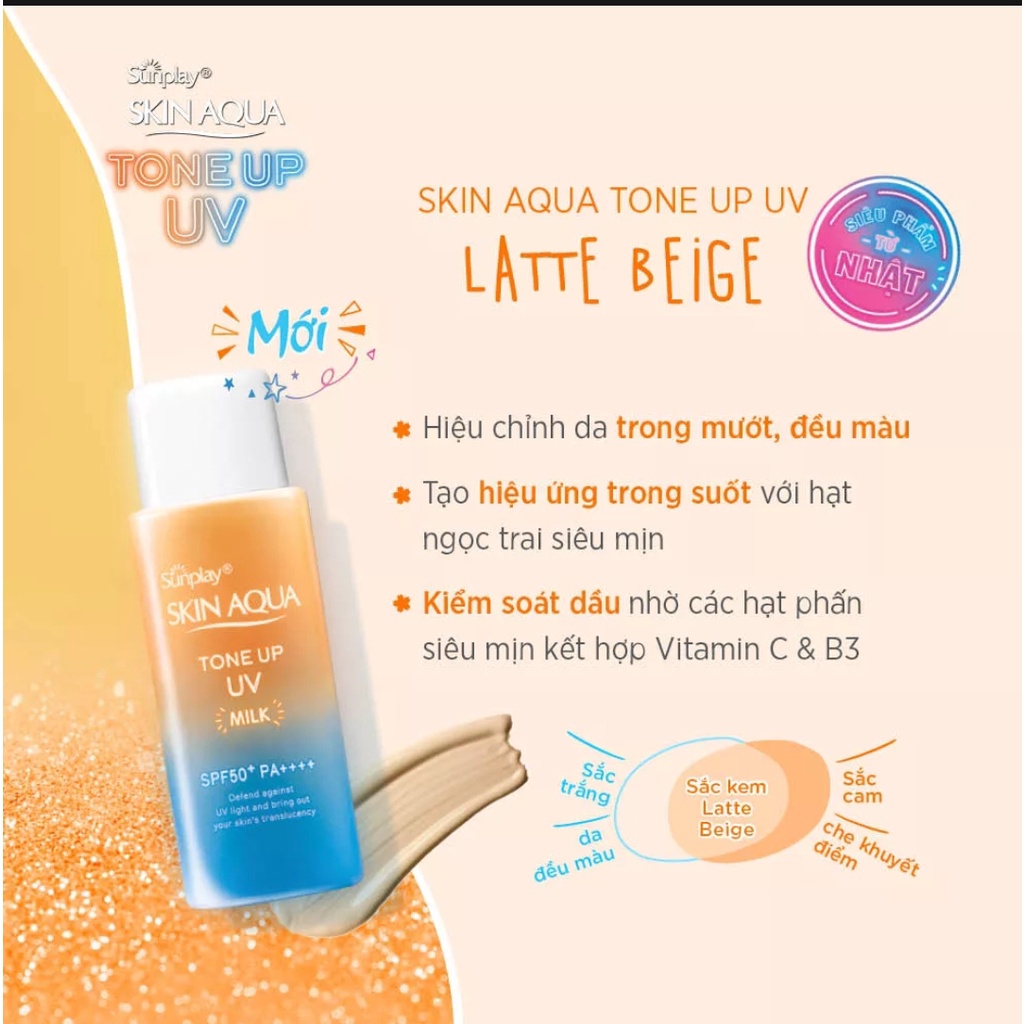 LATTE BEIGE - Sữa chống nắng hiệu chỉnh sắc da Sunplay Skin Aqua Tone Up UV Milk SPF50+ PA++++ 50g