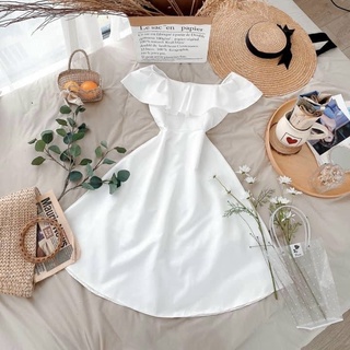 Đầm váy freesize trắng trễ vai