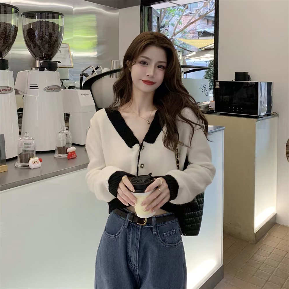 Áo cardigan ZHELIHANGFEI dệt kim tay dài cổ bẻ lưng cao thiết kế thanh lịch dành cho nữ