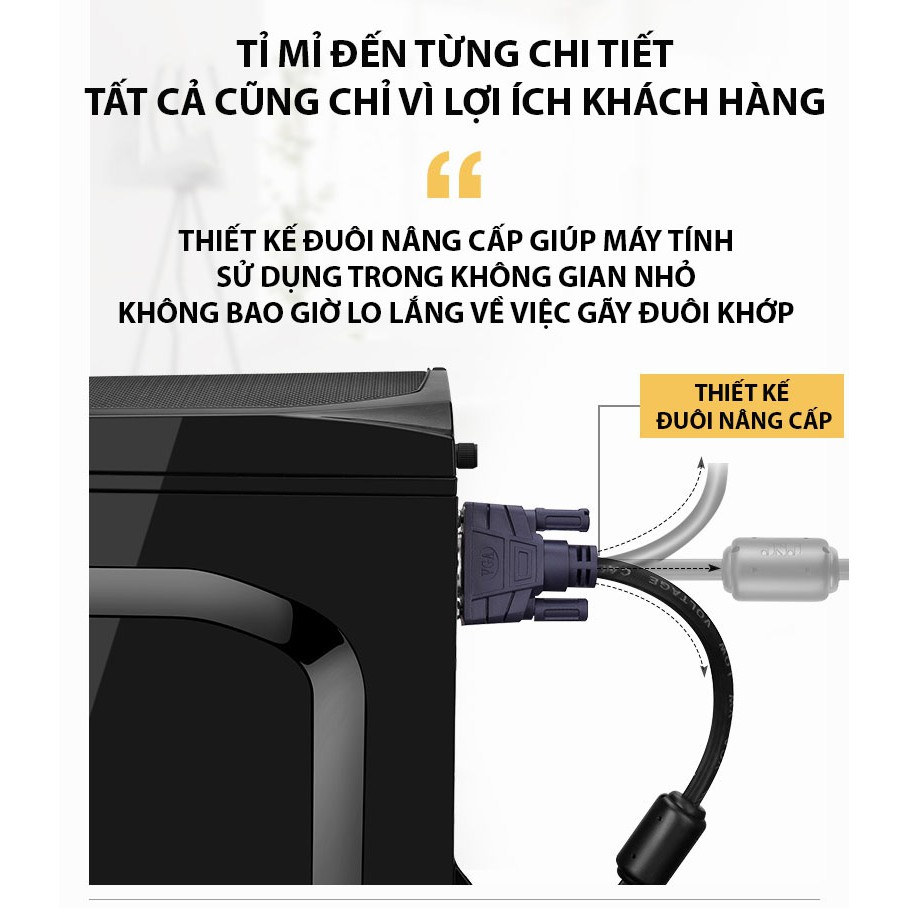 Dây Cáp VGA JB-V58 thiết kế bề ngoài mạnh mẽ, được trang bị vòng từ tính kép loại bỏ những tín hiệu xấu