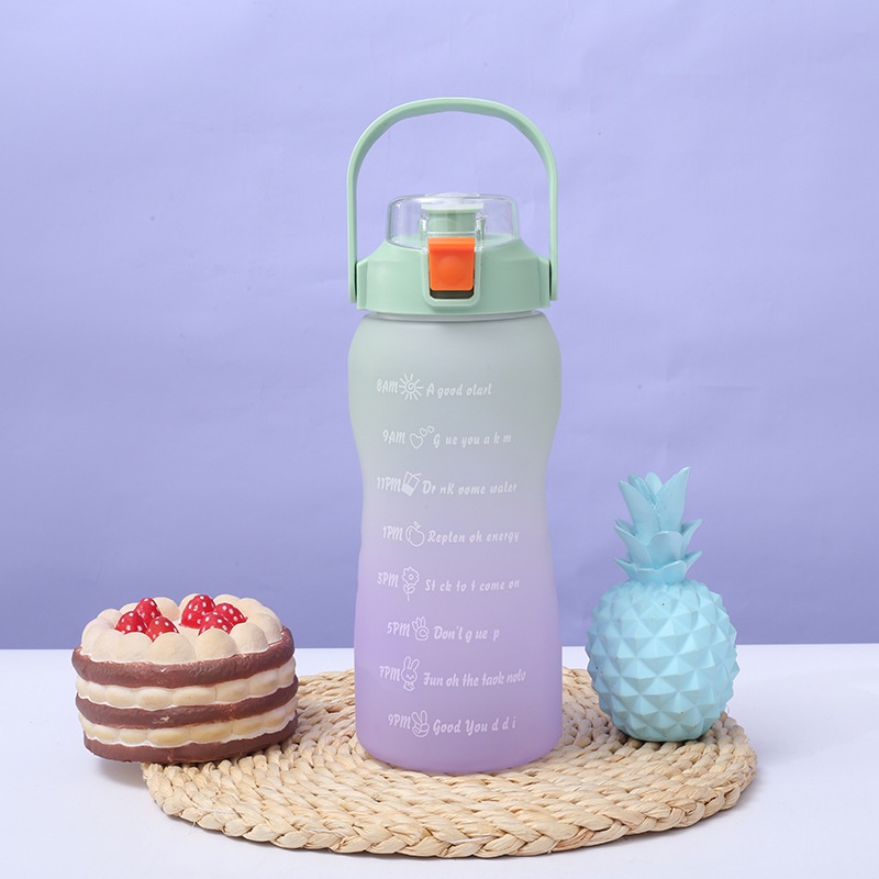 Bình uống nước JUJIAJIA bằng nhựa dung tích lớn 1500ml chống rơi màu gradient có nhãn dán