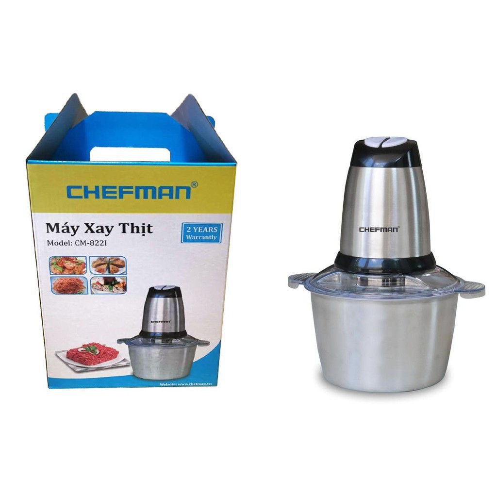 Máy Xay Thịt Cối Inox Chefman CM - 822i, Máy Xay Thực Phẩm Đa Năng Công Suất Lớn Dung Tích 2l