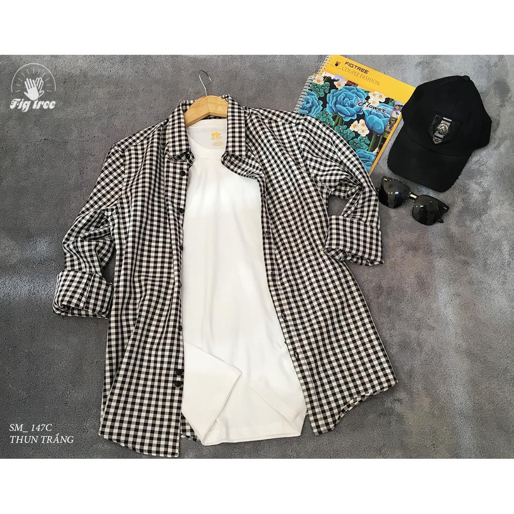 Áo Sơ Mi Nam FIGTREE Caro Trắng Đen Mã 147C Cực Hot