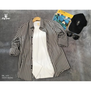 Áo Sơ Mi Nam FIGTREE Caro Trắng Đen Mã 147C Cực Hot