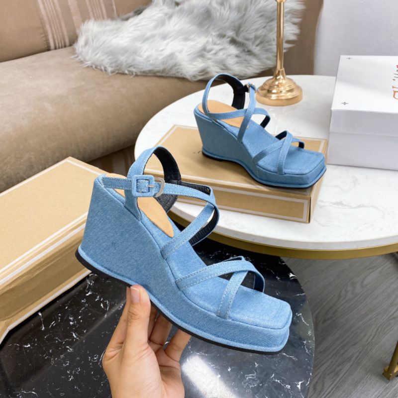 Mt(ẢNH THẬT) Sandal Xuồng 7p Denim Quai Chéo Mềm Êm Fullbox Cao Cấp