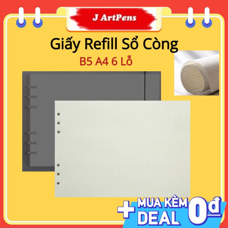 Tập 60 Tờ Giấy Refill Giấy Sổ còng Binder Ngang A4 6 Lỗ Kẻ Ngang Kẻ ô vuông Caro Gird - Line