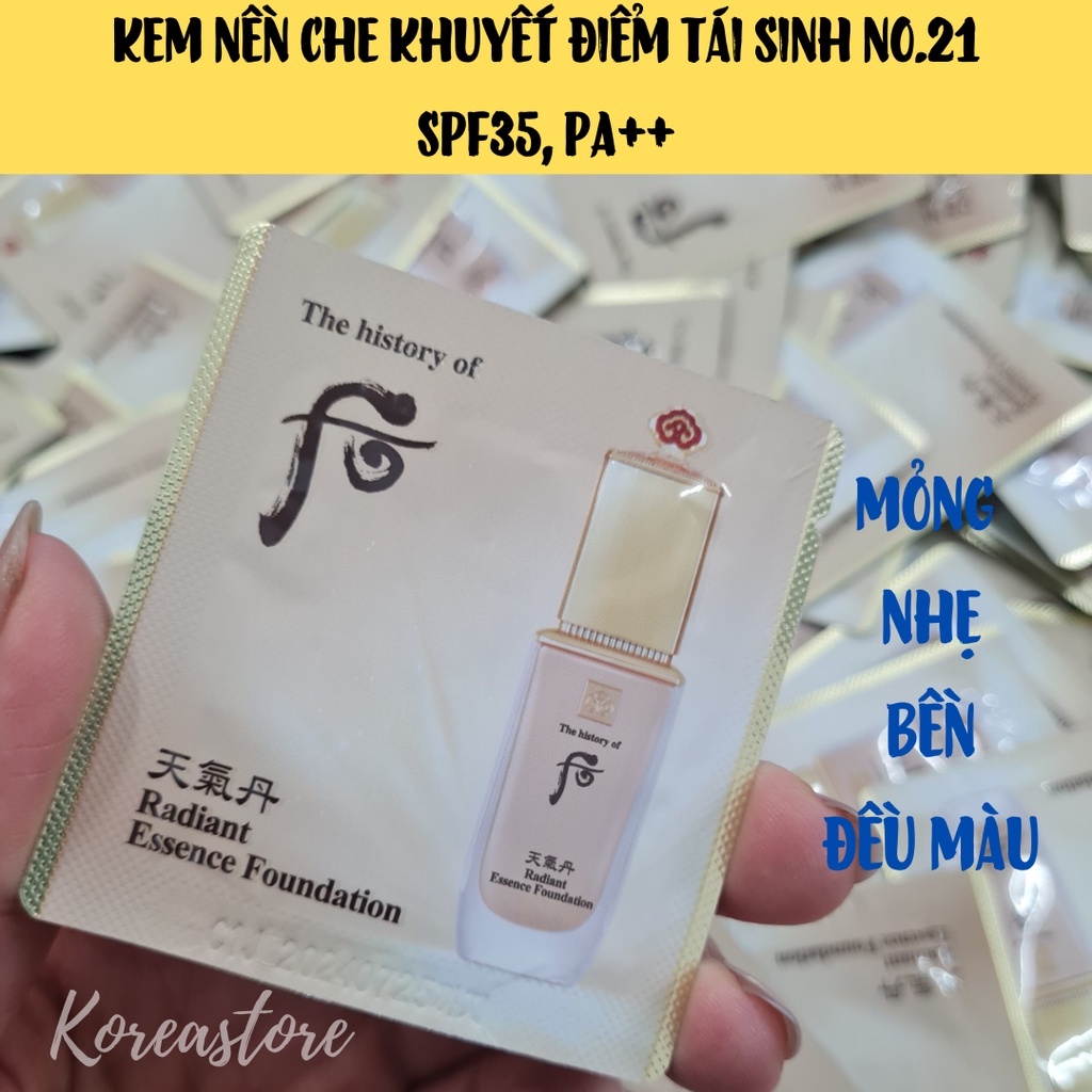 Kem nền che khuyết điểm tái sinh da, chống nắng, nâng tone Whoo radiant essence foundatione no21