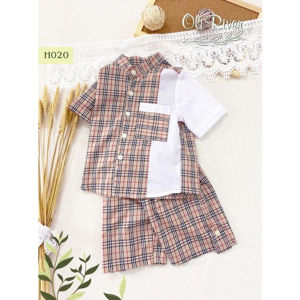 Bộ sơ mi bé trai cổ tàu B-u-r-b-e-r-r-y sành điệu thích hợp đi tiệc đi chơi Shushibaby