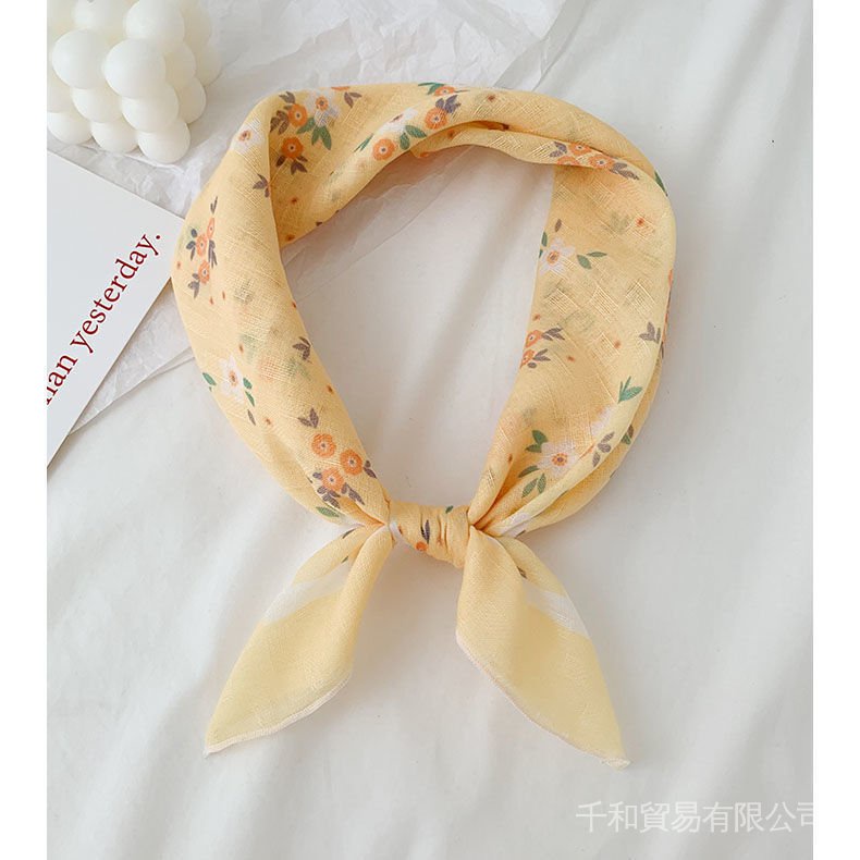 Khăn Quàng Cổ Hình Vuông Bằng Cotton Lanh Mỏng Thoáng Khí Thân Thiện Với Làn Da Chống Nắng 58x58