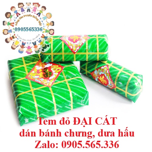 Tem đỏ ĐẠI CÁT dán bánh chưng, bánh tét, dán dưa hấu, trái cây chưng Tết 2023 Qúy Mão - Combo 10 tờ tem đỏ dán