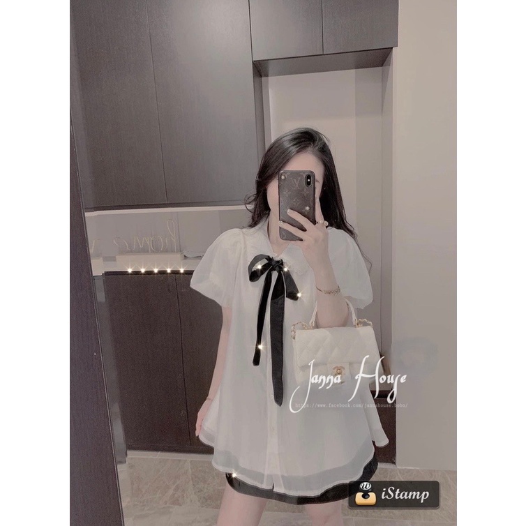[Mã SKAMFSW175 giảm 10K đơn 50K] [ẢNH THẬT] Áo sơ mi tay cộc cổ nơ đen tiểu thư ulzzang SM56 jannahouse | BigBuy360 - bigbuy360.vn