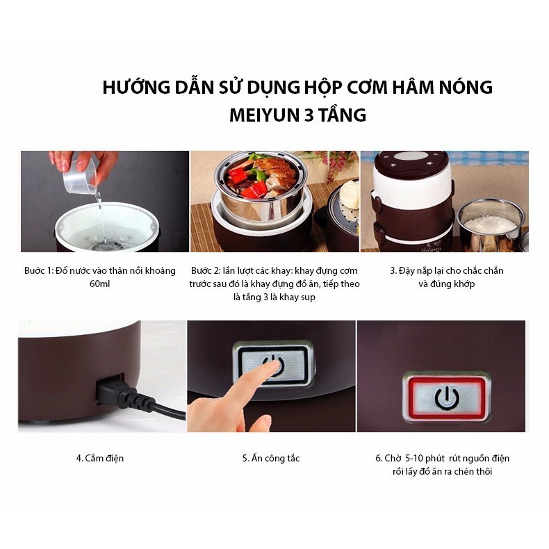 Hộp Cơm Giữ Nhiệt 3 Tầng - Hộp Cơm Thông Minh,Hâm Nóng,Lõi Inox 304