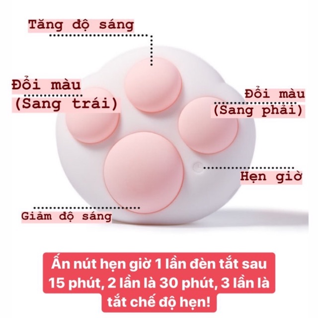 Đèn ngủ chân mèo đổi màu chính hãng (tặng kèm dây sạc)