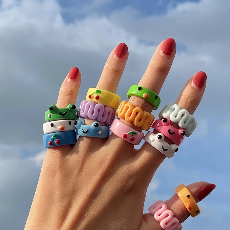 Nhẫn Nhựa Resin Màu Macaron/Ếch/ Bạch Tuộc Dễ Thương Cho Nữ