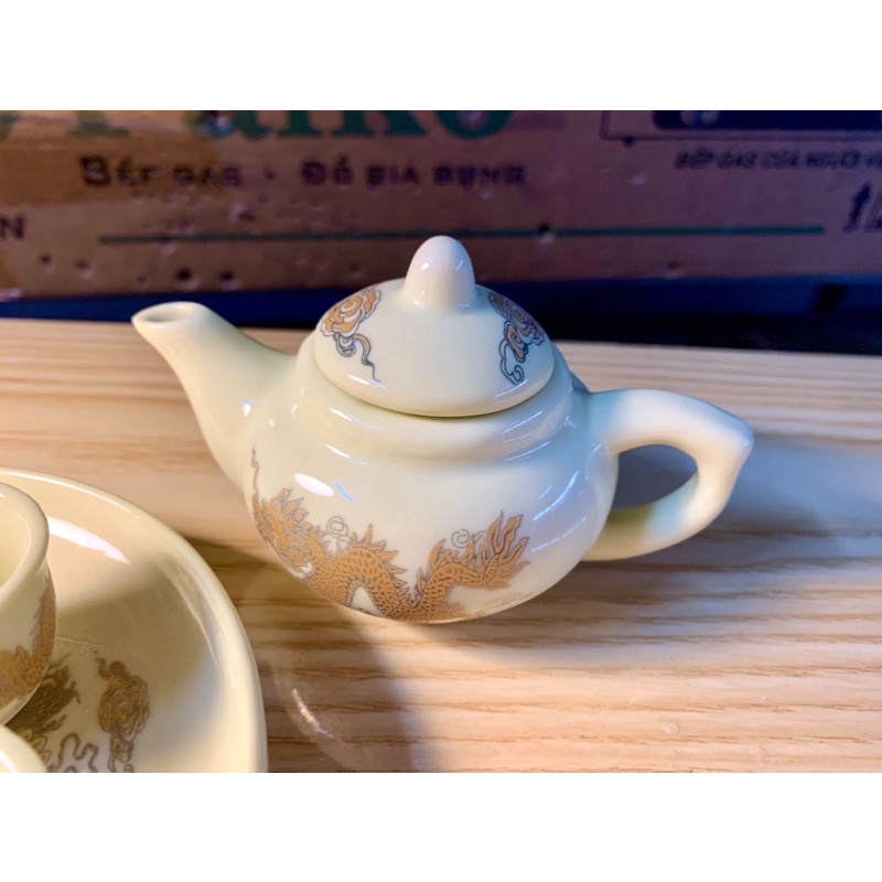 Bộ Ấm Chén Mini Cúng Vàng Ngà