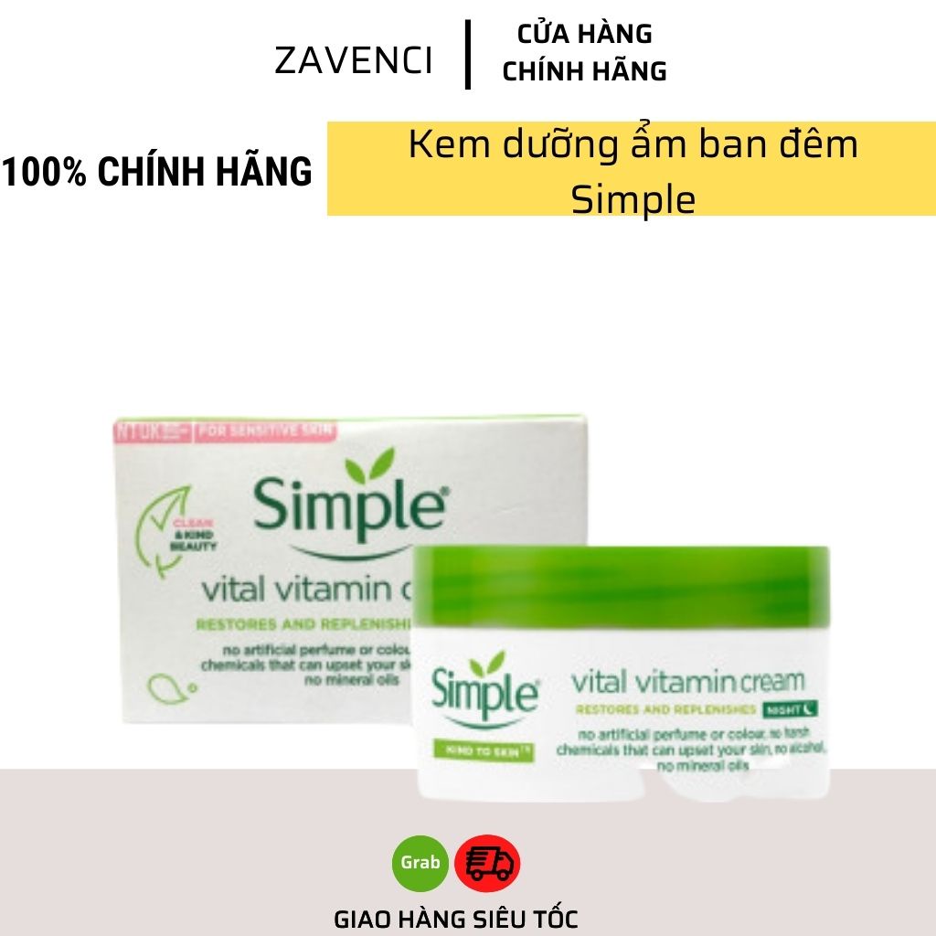 Kem dưỡng ẩm Simple Kind To Skin Vital Vitamin Night Cream mọi loại da ban đêm 50ml - Zavenci