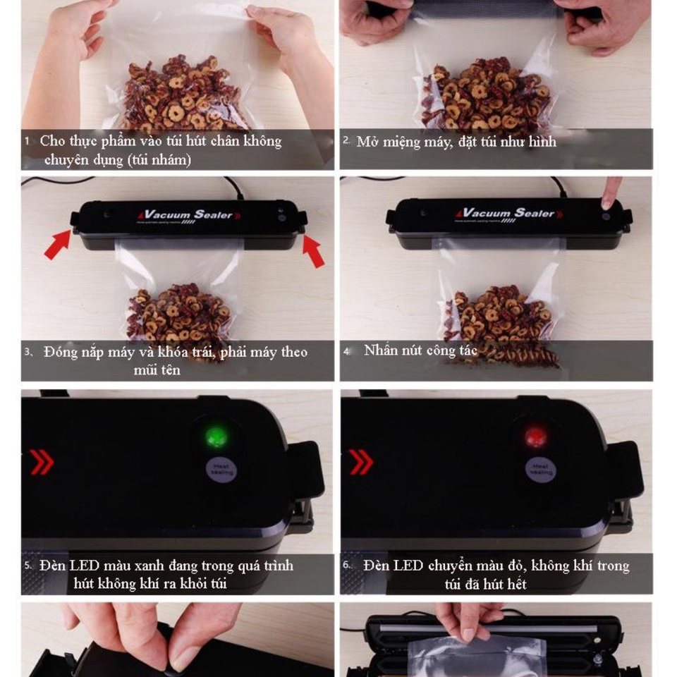 Máy hút chân không thực phẩm Vacuum Sealer tiện dụng tặng kèm 10 túi hút chân không
