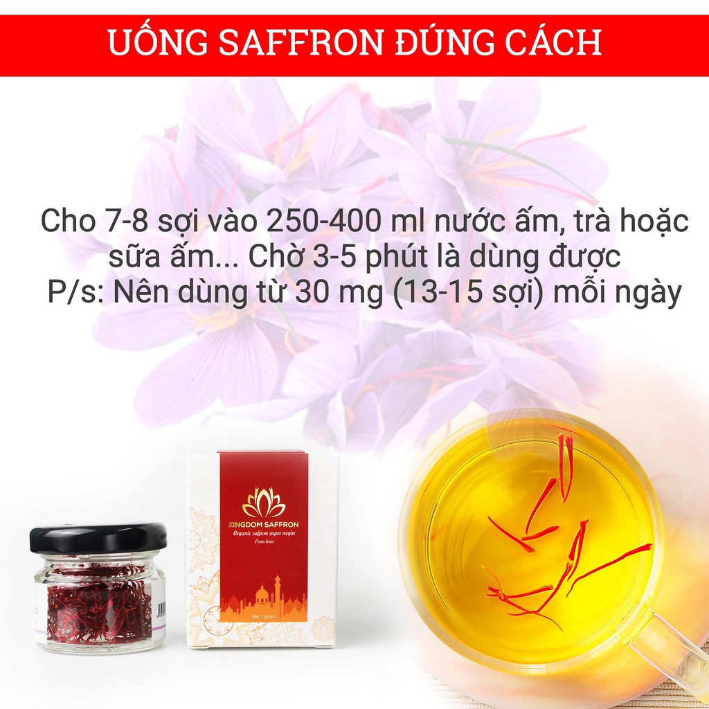 Nhụy hoa nghệ tây saffron Kingdom Iran loại thượng hạng - combo 2 hộp 1 gram