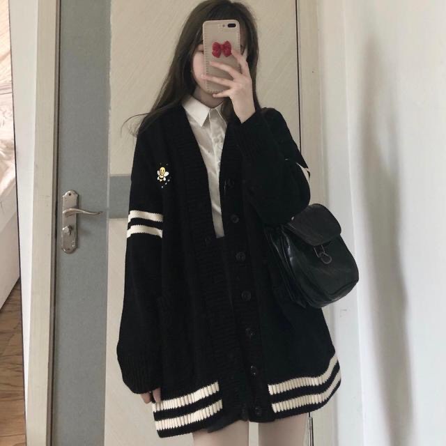 Áo Len Cardigan Kẻ Con Ong Ulzzang